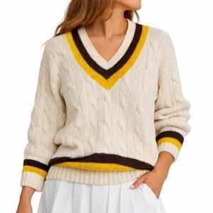 Rowing Blazers Wool Cricket Sweater Cream Yellow Brown Stripes NWOT